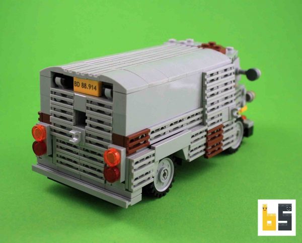 Different views of the Citroën HY 1964 “Olsen Gang” LEGO® MOC by The Brickworms